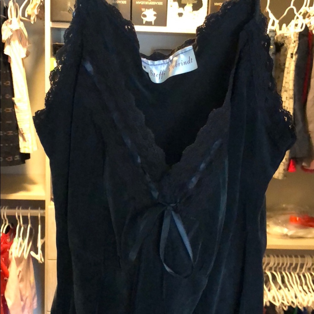 Steffi Dobrindt black dress with ribbon detail